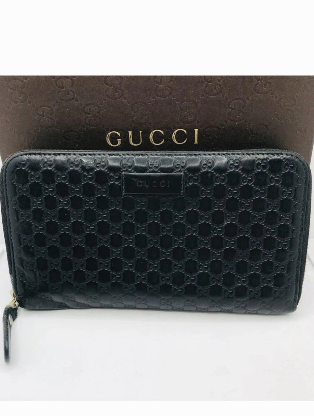 VEUC Gucci Guccissima GG Logo Leather Zip Around Long Wallet Black